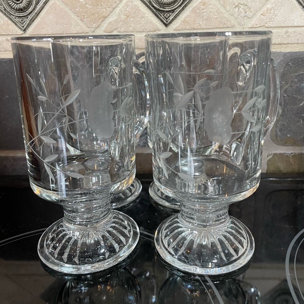 New Princess House set of 4 etched Irish coffee mugs